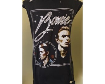 Custom Distressed David Bowie Tshirt With Swarovski Detail