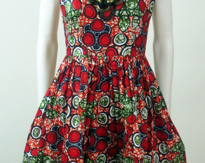 60s African printed gathered waist sweetheart dress