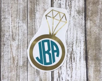 Engagement Ring Decal / wedding decal / engagement sticker / diamond ring decal / diamond monogram / monogram decal / monogram sticker