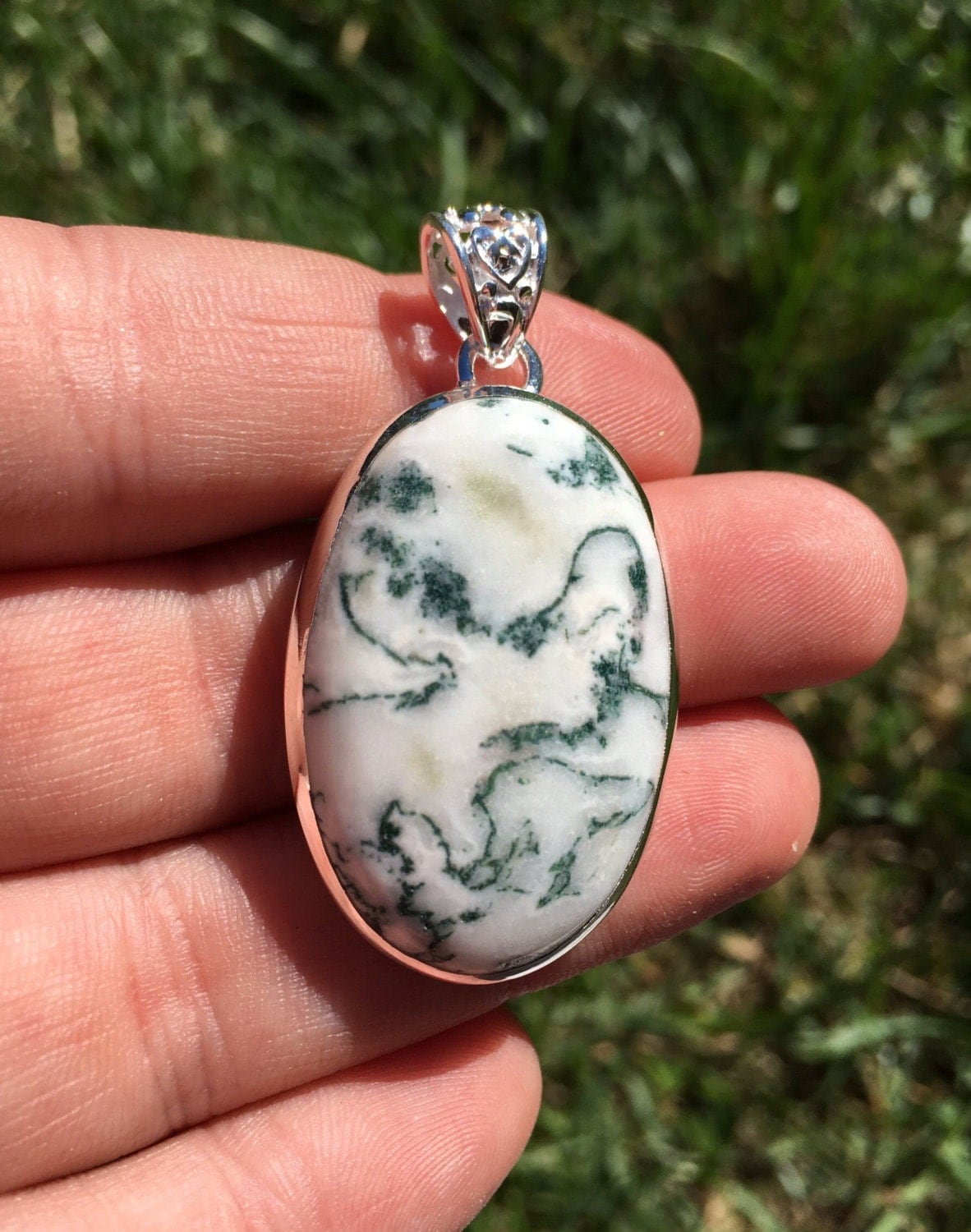 Tree agate pendant dendritic agate necklace moss agate