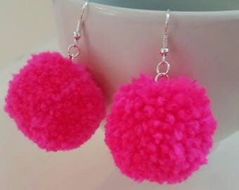 pompom earrings, pom earrings, pom-pom earrings, pom pom earrings, gift for her, jewelry, dangle earrings, dangle pom poms, rainbow