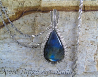 Labradorite Pendant - Sterling Silver Pendant - Wire Wrap Pendant - Wire Weave Pendant - Silver Jewelry - Sterling Silver Wire Weave Jewelry