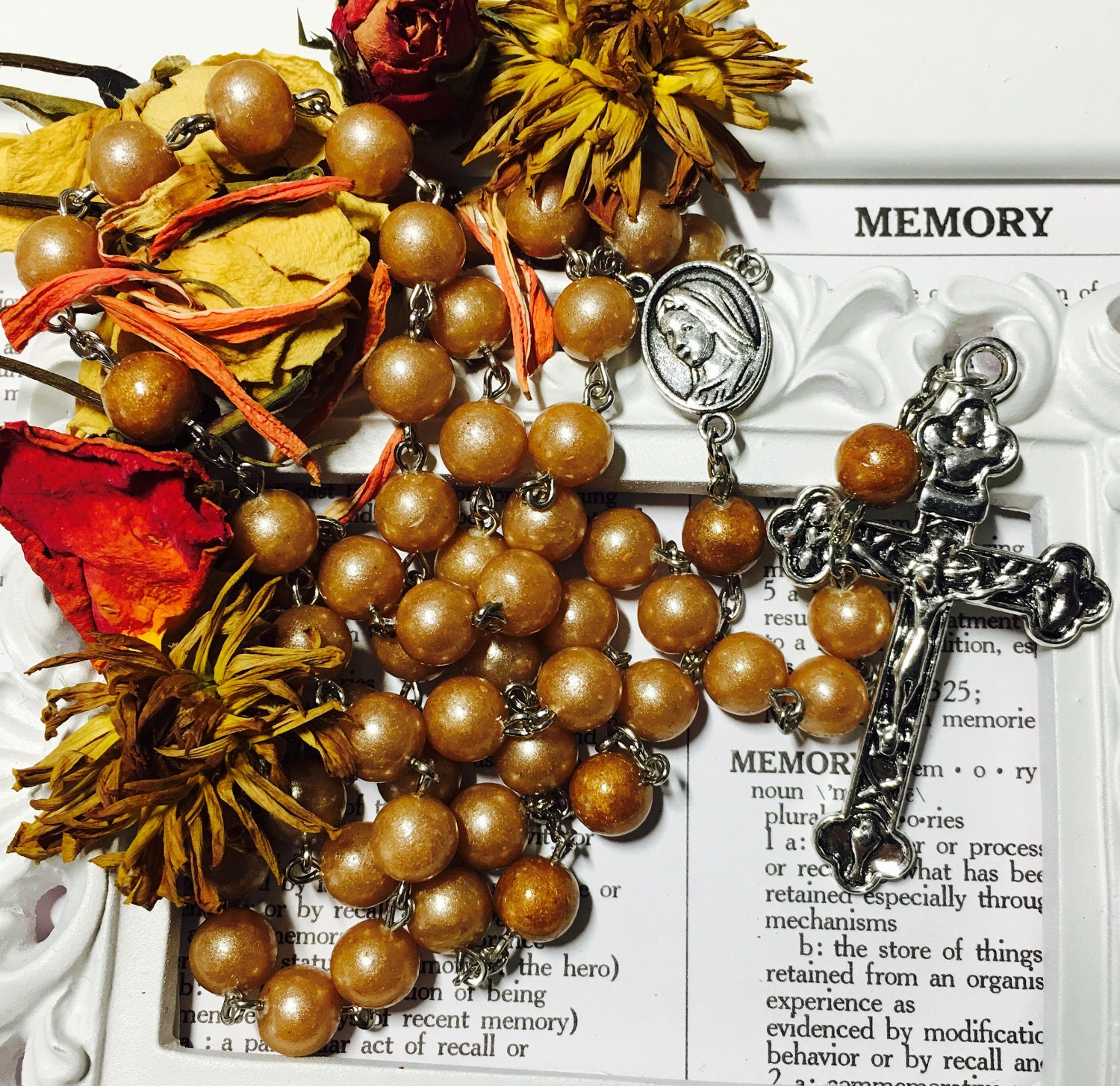 Memorial Rosary Memory bead rosary Custom dried flower