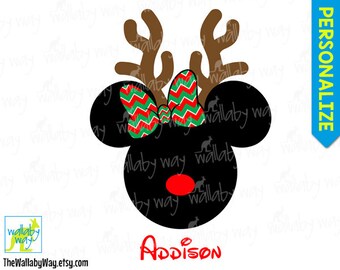 Disney Christmas Minnie Reindeer Printable Iron On Transfer or Use as Clip Art - DIY Disney Christmas Shirt - Minnie Silhouette Rudolph