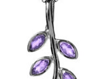 Sterling Silver Amethyst Leaf Sprig Nedcklace
