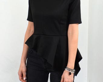 Peplum top/ short sleeve black peplum blouse.