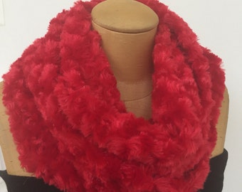 Red Plush Fleece Infinity Scarf. Rosebud Faux Fur Circle Scarf. Women's Microfiber Infiniti Scarves. Winter Circle Scarves.