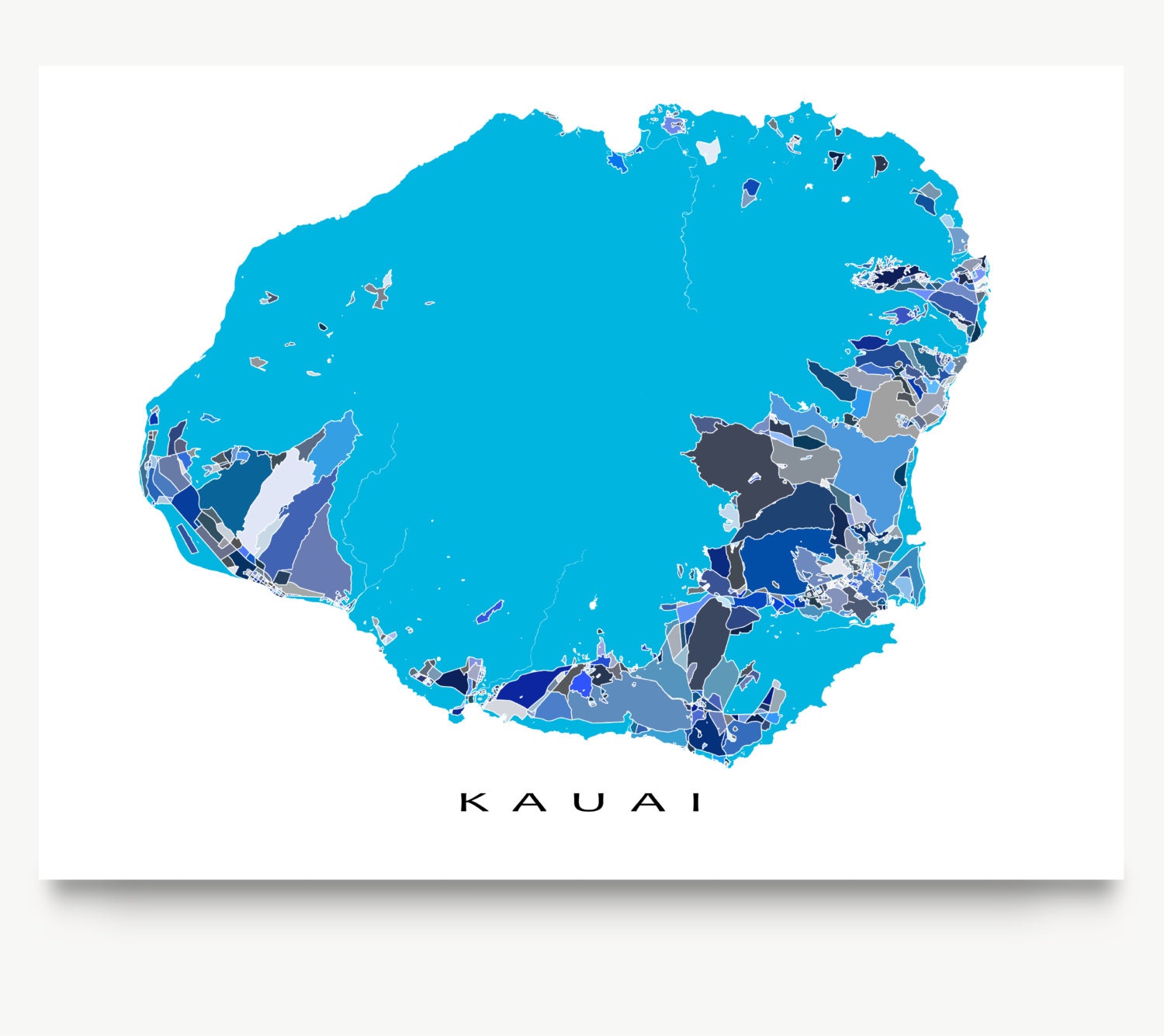 Kauai Map Wall Art Print Kauai Hawaii Hawaiian Islands USA