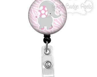 Badge Holder - Pink Elephant Badge Reel - Pink Elephant Badge Holder - Retractable Badge Reel - Elephant Badge Holder - Badge ID Reel - 1057