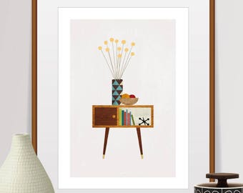 Mid Century Modern Bookcase, Modern Furniture, Retro Table, art for kitchen, Jax Paperweights, Retro wall decor, Lounge Art, modern decor