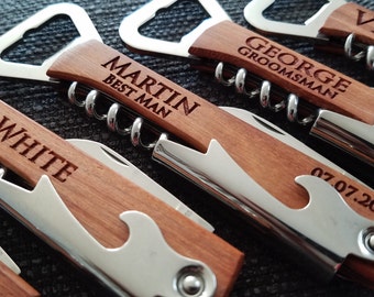 Groomsmen Gift, Bottle Opener, Personalized Bottle Opener, Wedding Gift, Engraved Corkscrew, Custom Bottle Opener, Custom Wine Opener