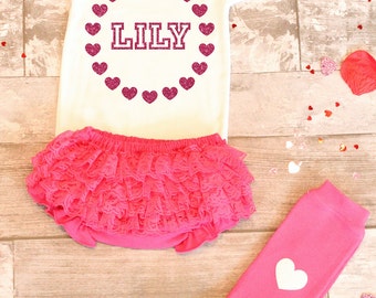 Baby Girl Valentines Day Outfit, Baby Girl going home outfit, Baby girl glitter newborn outfit, Baby Shower gift, Baby girl bloomers,Newborn