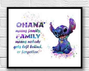 Stitch Watercolor Print, Lilo and Stitch, Disney Art, OHANA Watercolor, Movie Poster, Kids Room Decor, Nursery, Wall Art, Home Decor - 286