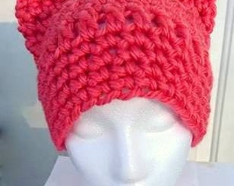 Pink PussyHat Project, Pink PussyCat Hat, Cat Ears Hat, Cat Hat, Kitty Hat, Kitty Ears Hat, Cat Beanie, Cat Ear Beanie, Crochet Hat, Custom