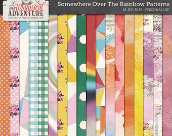 The Wizard Of Oz Paper, Instant Download, Handmade Digital Paper Pack, Somewhere Over The Rainbow, Low Poly, Rose Patterned Paper, Polka Dot