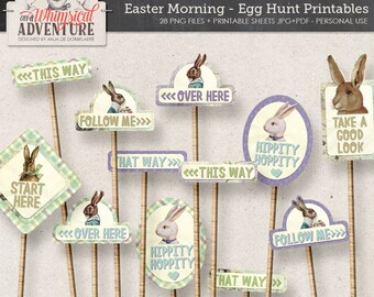 Easter egg hunt printable labels, digital download, printable digital collage sheet, egg hunt signs, Easter bunny, party printables, games