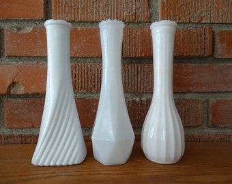 Vintage Milk Glass Flower Vases, Set of 3 White Vases in Different Styles, Three White Glass Bud Vases, Vintage Wedding, Instant Collection