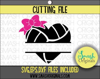 Volleyball Heart with Bow Svg | Volleyball Monogram Cut File | SVG EPS and DXF Cut Files for Cutting Machines Cricut and Cameo | Sports Svg