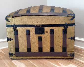 Dome Shaped Steamer Trunk Pressed Tin