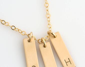 Vertical Bar Tag Necklace, Personalized Initial Bar Necklace, Gold Filled, Sterling Silver Mom Necklace, Gifts for Mom, Grandmother, N210
