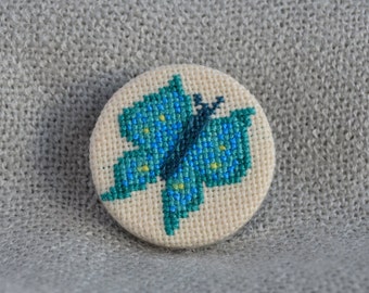 Butterfly brooch Jade jewelry Embroidered brooch Cross stitch butterfly Handmade brooch Jade brooch Gift for her Butterfly jewelry Xmas gift