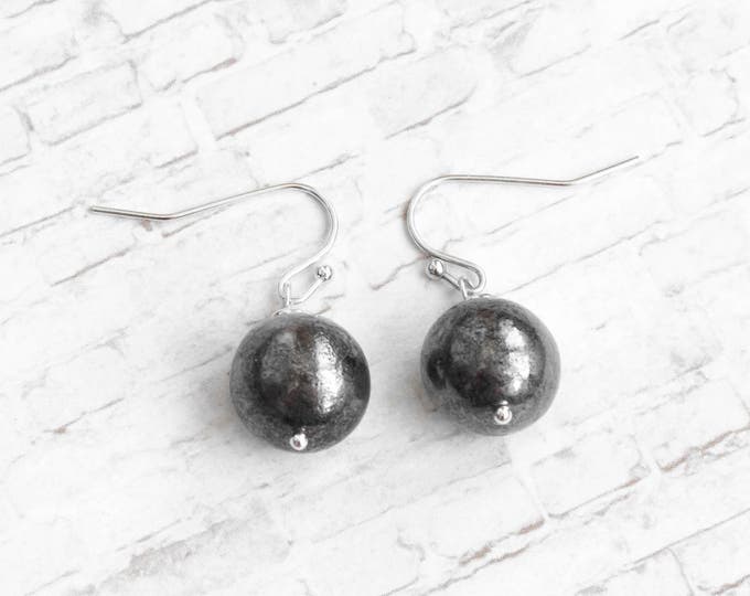Metallic earrings, Silver ball earrings, Metallic jewelry, Silver sparkly earrings, Grey earrings, 12mm earrings, 8-18 mm size
