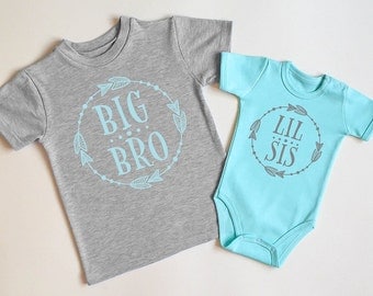 Big Brother Little Sister Shirts. Matching Outfits For Big Brother And Little Sister. Big Bro Shirt And Lil Sis Baby Bodysuit.