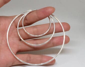 Extra Large 2mm Thicked Sterling Silver basic hoop earrings, 40 50 80 mm Plain big hoops