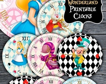 Alice in Wonderland Clocks - Printable Clocks - Disney Alice - Alice in Wonderland Party - Alice in Wonderland Printables - Alice Decoration