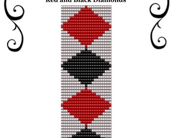 Loom Bead Pattern Red and Black Diamonds