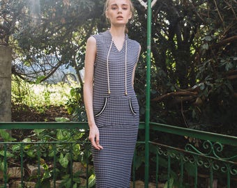 30% off sale, Hooded dress, Grey hooded dress, Summer hooded dress, Pockets dress, Striped summer dress, Striped dress, Grey dress