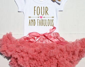 4th Birthday Outfit for Girl - Fourth Birthday Outfit for Girl - 4th Birthday Shirt for Girl - Fourth Birthday Shirt for Girl -Four Fabulous
