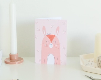 Carte de Félicitations Naissance Fille - Mignon lapin rose