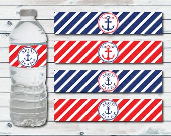Nautical Water Bottle Labels, Printable Nautical Baby Shower Water Bottle Labels, Ahoy It’s A Boy Bottle Label, Anchor Baby Shower Favors