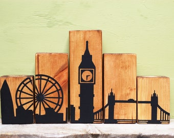 Wooden Candle Holder, London Landscape Candles, London Skyline, London Candle, Big Ben Candle, Wooden Block Candles, Tower Bridge London Eye