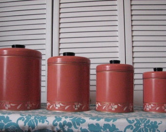 RANSBURG GENUINE 1930'S Handpainted canister set made in Indianapolis U.S.A