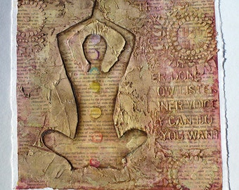 Original Mixed Media Painting, Yoga Art, Yoga Painting, Inspirational Art, Textured Plaster Art, Mixed Media Art, Collage Art, Yoga Art