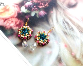 Colorful earrings, handmade glass seed beaded earrings, beadeaving earrings, beadwork jewelry, bead embroidery