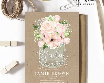 Manson Jar Bridal Shower Invitation | 5x7 | Editable PDF File | Instant Download | Personalize at home with Adobe Reader