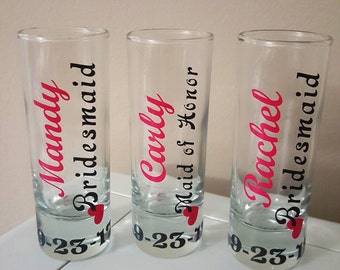 Bridesmaid Shot Glasses, Wedding Shot Glasses, Bridesmaid Gifts, Bachelorette Party, Maid of Honor Gift, Matron of Honor Gift, Shot Glasses