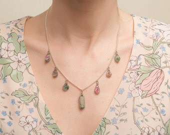 Necklace watermelon tourmaline. Polychromatic tourmaline necklace. Tourmaline Necklace.