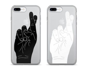 Fingers Crossed | iPhone Case | Cool Phone Case | Clear iPhone Case | Minimalist | Hand Gestures | Funny | iPhone 7 | iPhone 6 Plus Cases