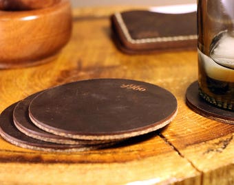 Personalized Leather Coasters, Set of 2-4-6-8 Coasters, Engraved Custom Coasters, Wedding Gift, Housewarming Gift, Hostess Gift