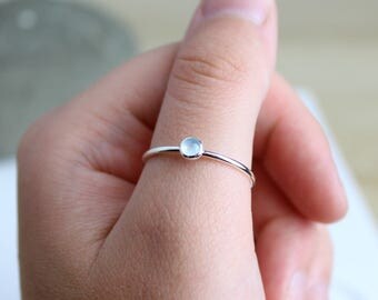 Aquamarine Ring - Dainty Stacking Jewellery - Thin Gemstone Ring - Delicate Ring - Minimalist Stacking Ring - Silver Boho Stack - Layer Ring