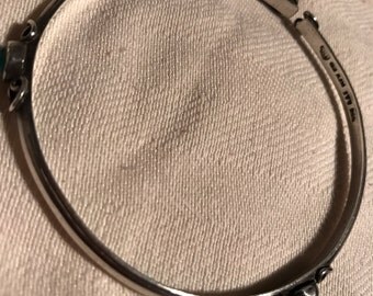 Mexican Silver and Jade Bangle - 1940s Vintage 925 Silver Bangle.