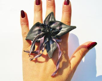 Flower ring jewelry handmade bat Tacca chantrieri floral textile