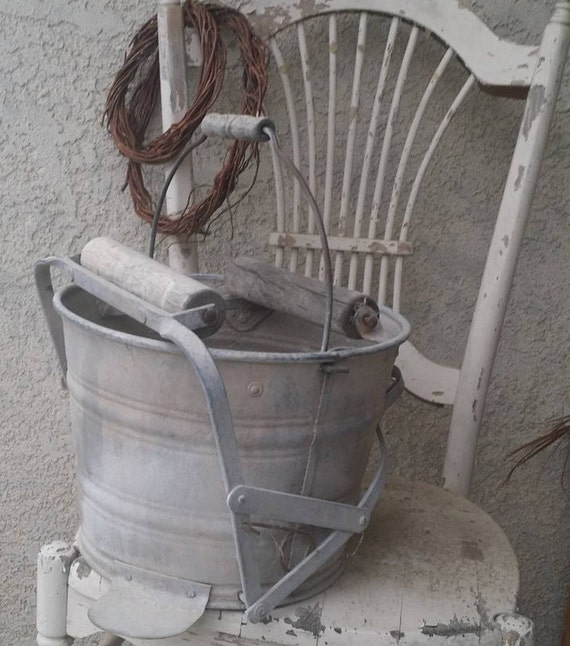 Yard Art Farmhouse Bucket Rustic Bucket Old 1960s Metal Mop
