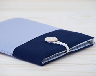 fabric ipad case - padded ipad sleeve - ipad air 2 case- ipad air case - dark blue with grey pocket
