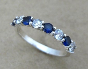 Sapphire And Diamond Eternity Band, Sapphire Eternity Wedding Band, Sapphire And Diamond Wedding Ring, Diamond And Sapphire Wedding Ring
