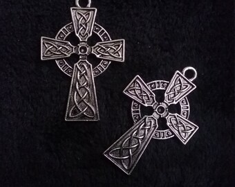 2 Celtic Knot Cross Pendants Antique Silver Tone 41x27mm